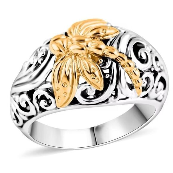 Bali Legacy Dragonfly Ring 22K Gold Vermeil  Sterling Silver 5.90 Grams Size 5 - Picture 1 of 6